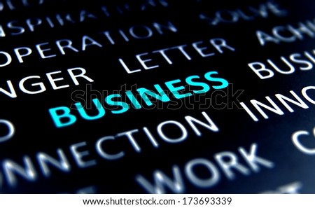 Background with words business, connection, letter, cooperation, work, view left