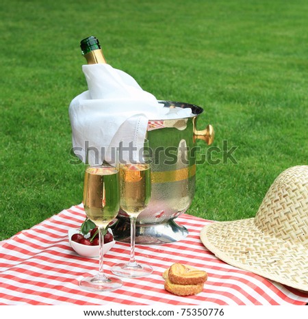 Champagne in the glass at a summer picnic