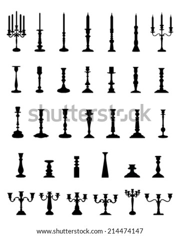 Black silhouettes of candlesticks, vector