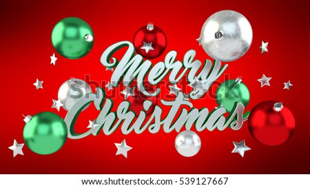 Floating Christmas Message With Xmas Balls On Red Background 3d Rendering Stock Photo 539127667