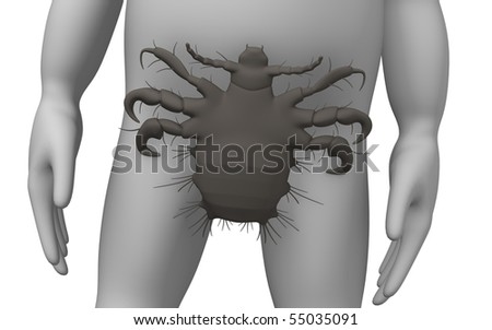 stock photo : 3d render of cartoon character with pthirus pubis (louse)