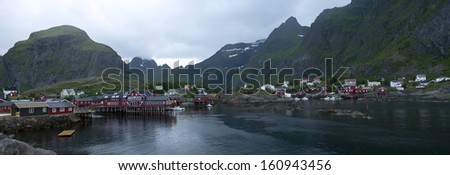 white night in fishing village on Norwegian fjord