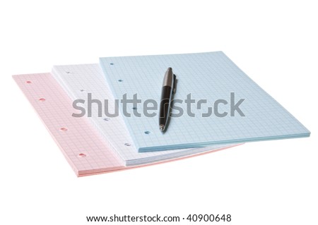pen on copybook sheet paper isolated on white background