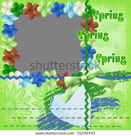 Framework spring with flowers of green color with cut for a photo.
