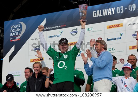 GALWAY, IRELAND - JULY 7: H. Karlsson,Volvo Group and PUMA skipper K. Read with the award for first place overall in the In-Port Race series,during the VOR 2011-12, on July 7, 2012 in Galway, Ireland.
