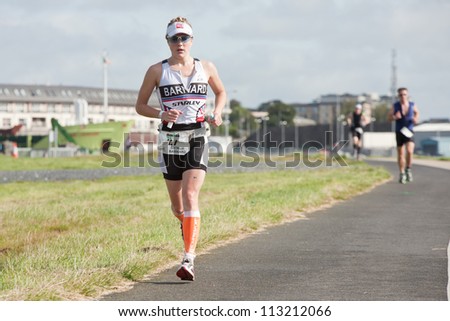 GALWAY, IRELAND - SEPTEMBER 2: N. Barnard, 3rd place in category Female PRO, competing at Course-Run,during 2nd Edition of Ironman 70.3 Galway 2012 Triathlon, on September 2,2012 in Galway,Ireland.