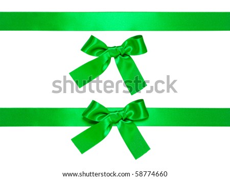 green multiple ribbons with bow isolated on white