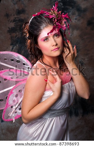 woman dressed  Pink Fairy for any holiday
