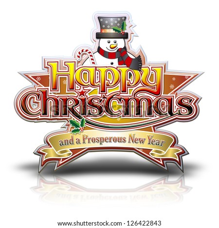 Happy Christmas Lettering with Snowman on Star graphic with clipping path.