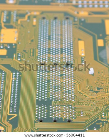 reverse side of the motherboard with the effect of gradual blurring