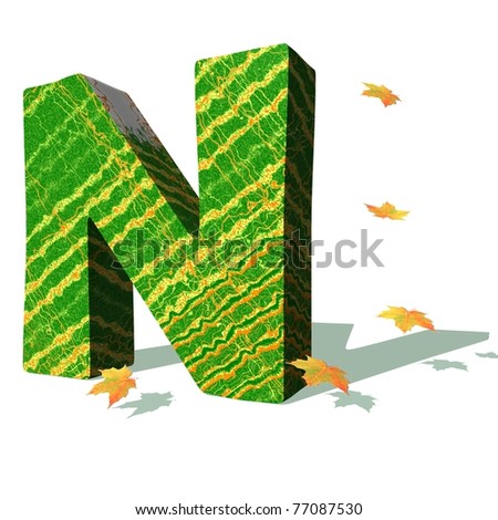 Green Ecological N Capital Letter Surrounded By Few Autumn Falling ...