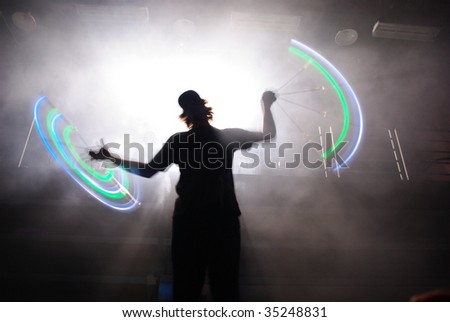 Fun in the school theater with light spinners