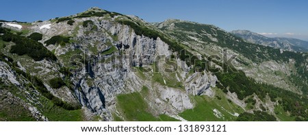 Landscape of Retezat mountains (national park), seen from far away
