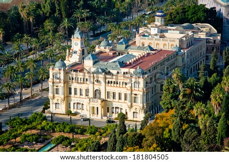 Overview of the Town hall of Malaga Spain with a baroque architecture, Costa Del Sol,Spain