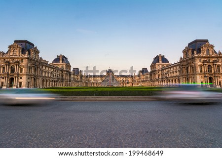Paris, France - June 7th, 2014: The Louvre museum, Paris, at twilight, one of the major tourist attractions in France and in Europe