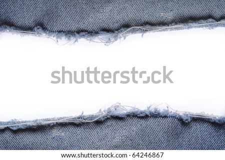 ripped vintage jeans texture over white background