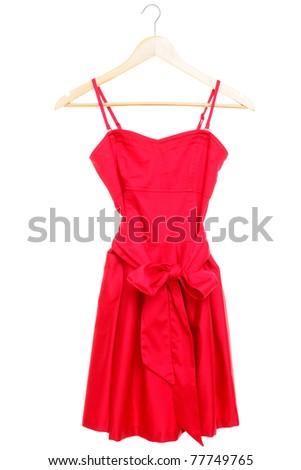 Red Dress On Hanger Isolated On White Background. Stock Photo 77749765 ...