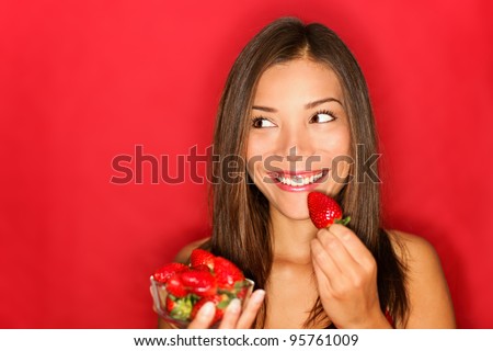Similar – Image, Stock Photo Young woman eating strawberry dessert in cafe