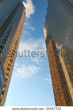 blue sky of freedom between two skyscrapers