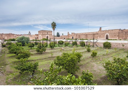 El Badi Palace gardens located at Marrakech, Morocco