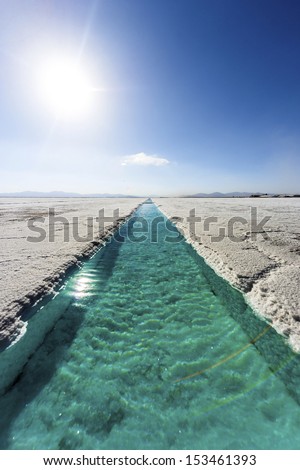 Salt water pool on the Salinas Grandes salt flats in Jujuy province, northern Argentina.