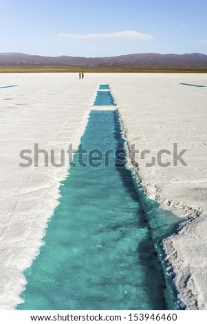 Salt water pool on the Salinas Grandes salt flats in Jujuy province, northern Argentina.