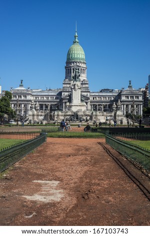BUENOS AIRES, ARGENTINA - APR 12: Congressional Plaza (Plaza Congreso) is a public park facing the Argentine Congress on Apr 12, 2013 in Buenos Aires, Argentina.