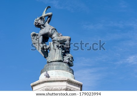 The Fountain of the Fallen Angel (Fuente del Angel Caido) or Monument of the Fallen Angel, a highlight of the Buen Retiro Park in Madrid, Spain.