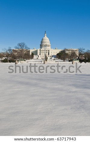 The White House building after a snow blizzard at the Mall in DC, USA