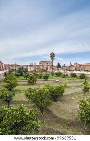 El Badi Palace gardens located at Marrakech, Morocco