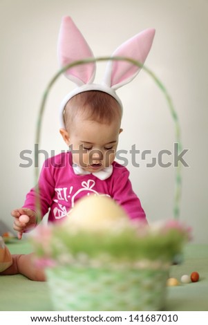 Baby in rabbit costume for Easter