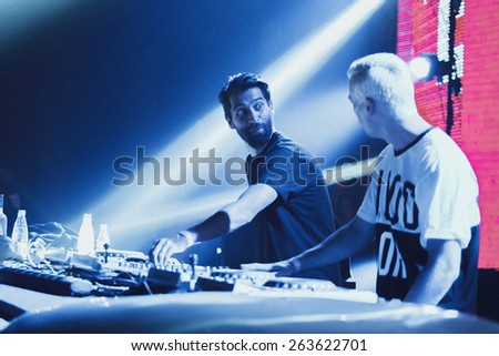 Yellow Claw band performing live at Space Moscow nightclub in Moscow, Russia on 8 February 2015