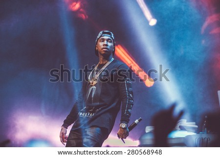 MOSCOW - 22 NOVEMBER, 2014 : Tyga performing live at Space Moscow nightclub in Russia