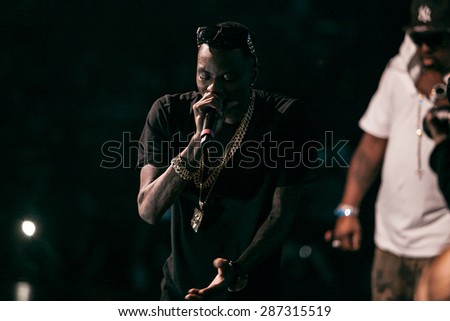 MOSCOW - 27 MARCH, 2015 : Soulja Boy and Migos (Quavo, Takeoff, Offset) performing live in Russia at Space Moscow nightclub