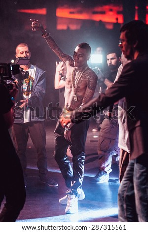 MOSCOW - 27 MARCH, 2015 : Soulja Boy and Migos (Quavo, Takeoff, Offset) performing live in Russia at Space Moscow nightclub