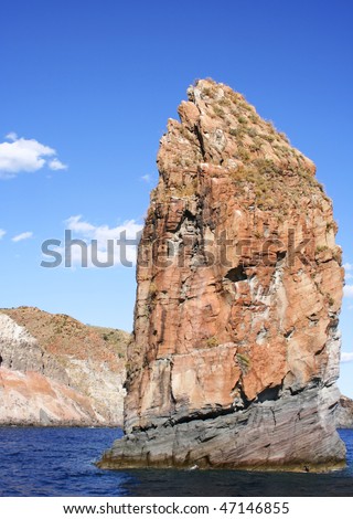 rock in the sea in Lipari Islands area, south Italy, Europe