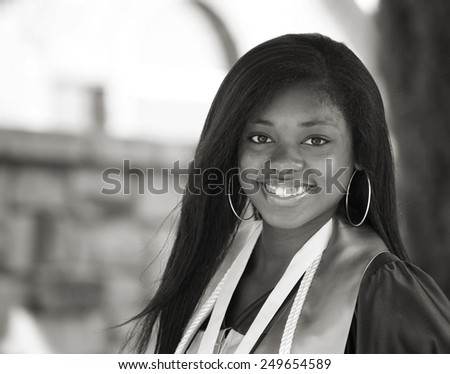 Black and white portrait of Beautiful African-American graduate