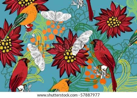 Flower And Bird Stock Vector 57887977 : Shutterstock