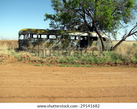 Old bus on site of road