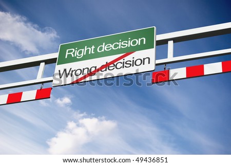 green board way with right and wrong decision text strikethr ough red line