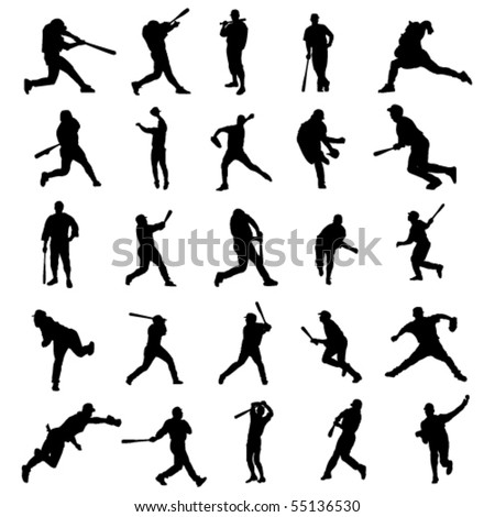 Baseball Player Silhouettes Stock Vector Illustration 55136530 ...