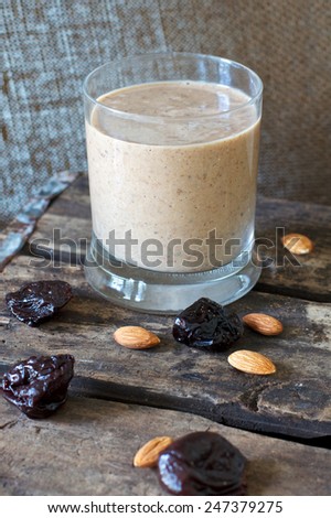 Healthy Smoothie drink with oats prunes and almonds