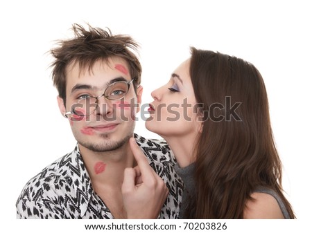 funny guy nerdy and glamorous girl in a Valentine\'s Day