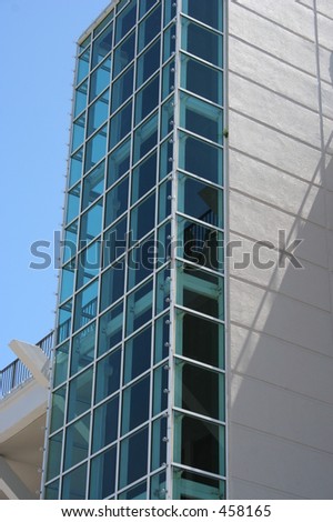 glass building elevator shaft
