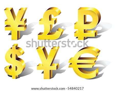 Currency Symbols: Dollar, Euro, Pound, Ruble, Yuan, Yen. Vector ...