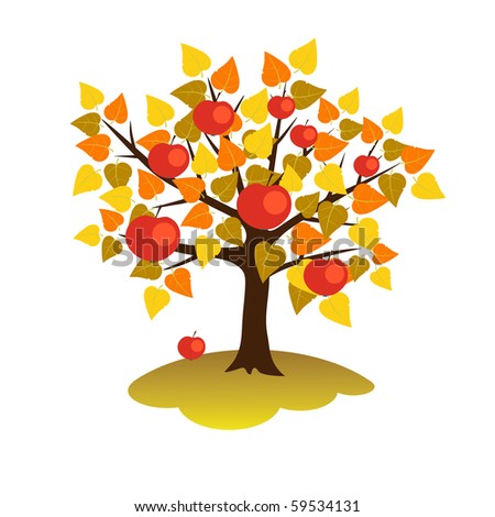 Apple Tree In Autumn. Stock Vector Illustration 59534131 : Shutterstock