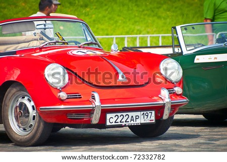MOSCOW,RUSSIA-JULY 10: Red Porsche-Convertible-D-1958 is on display at the start annual Rally of classical cars Zolotoe kol\'co on Red Square, on July 10, 2010 in Moscow, Russia