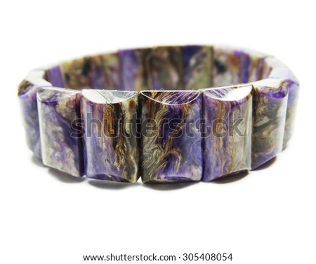 charoite gemstone beads bracelet isolated on white background