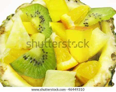 fruit salad with kiwi mango and honeymelon in pineapple