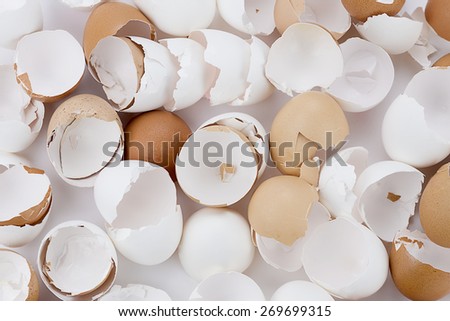 Broken egg shells background.